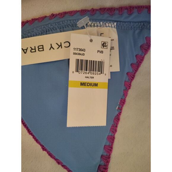 NWT Lucky Brand Marbella Halter Bikini Top Size Medium Blue Shell Stitch Trim - Picture 3 of 6